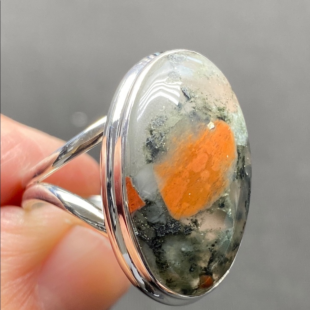 Blood Stone Ring Size 10 in Solid Sterling Silver 925